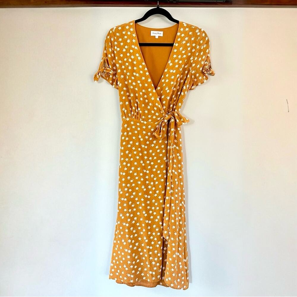 Privacy Please Revolve Rosalie Floral Wrap Midi Dress Gold Size Small